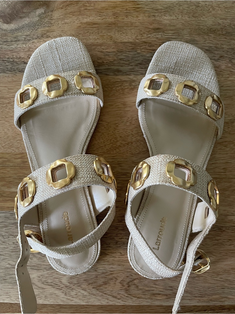 Larroude Beige Raffia Milan Sandals 8 - Picture 7 of 8